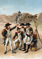 Han vil få os til at spise op til vores støvler, sagde soldaten fra Massena, rationnes til overskud under belejringen af Genes i juni 1800. Kromolitografi.