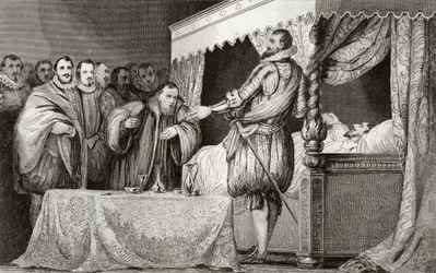 Henri III (1551-89) udnævner Bearnais (1553-1610) som sin efterfølger, fra 