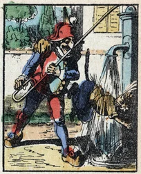 Dr. Pulcinellas (Polichinelle) historie. Træstik af Imaging Pellerin - Epinal, sd. Slutningen af det 19. århundrede.