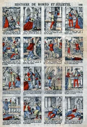Romeo og Julies historie efter William Shakespeares skuespil (1564-1616). Epinal billeddannelse fra slutningen af det 19. århundrede.