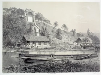 De franske koloniers historie: udsigt over vandslottet eller Gueydon-kanalen ved Fort de France på Martinique (Antillerne), slutningen af det 19. århundrede Chartres musee des Beaux Arts