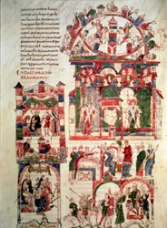 Historien om kong Salomons liv Page i Noailles Bibel (eller Bibelen fra Sant Pere de Roda eller Saint Pierre de Rodas) 10. eller 11. århundredes Paris, B.N.