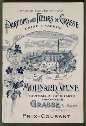 Hus grundlagt i 1849 - Fragrances aux Fleurs de Grasse - Dampanlæg: Molinard Jeune - Reklamekort, der præsenterer Molinard-fabrikken - gravering, begyndelsen af det XX.