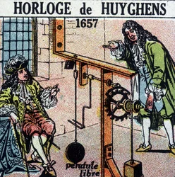 Huyghens ur 1657 (frit pendul) - gravering, deb. 20. århundrede