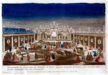 Illumination til fejring af ægteskabet mellem Louis Auguste, dauphin af Frankrig (Ludvig XVI), og ærkehertuginde Marie Antoinette, kejserens søster - kobberstik