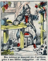 Illustration til Daniel Defoes Bog (De foe) "" Robinson Crusoe"". Epinal billeddannelse fra slutningen af det 19. århundrede.