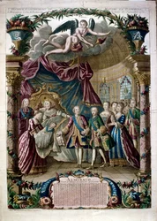 Illustration, der fejrer fødslen af Louis Joseph Xavier, hertug af Burgund