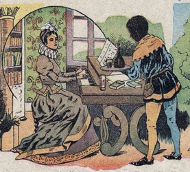 Illustration til fortællingen "Beauty and the Bete"": den var omgivet af opmærksomhed. Indgravering af Quinn-billeder, omkring 1890.