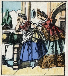 Illustration af Charles Perraults fortælling "Askepot eller den lille glastøffel". Træstik af Imaging Pellerin - Epinal, sd. Slutningen af det 19. århundrede.