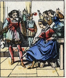 Illustration af Charles Perraults fortælling "Askepot eller den lille glastøffel". Træstik af Imaging Pellerin - Epinal, sd. Slutningen af det 19. århundrede.