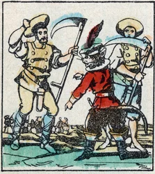 Illustration af Charles Perraults fortælling "The Cat Botte". Træstik af Imaging Pellerin - Epinal, sd. Slutningen af det 19. århundrede.