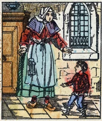 Illustration af "" Le petit poucet ""-fortællingen af Charles Perrault. Træstik af Imaging Pellerin - Epinal, sd. Slutningen af det 19. århundrede.