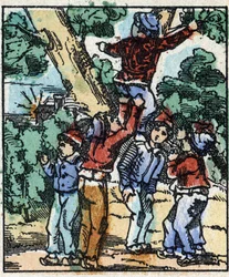 Illustration af "" Le petit poucet ""-fortællingen af Charles Perrault. Træstik af Imaging Pellerin - Epinal, sd. Slutningen af det 19. århundrede.