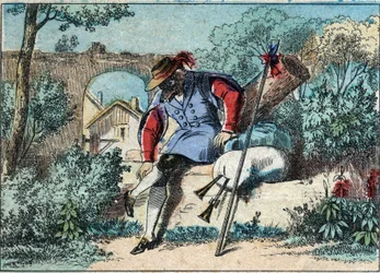 Illustration af fabel af Jean de la Fontaine (1621-1695): ulven blev hyrde. Epinal billeddannelse fra slutningen af det 19. århundrede.