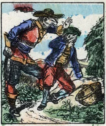 Illustration af fortællingen "" Raminagrobis og musene "" Træstik fra Imaging Pellerin - Epinal, sd. Slutningen af det 19. århundrede.