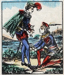 Illustration af fortællingen “The Adventures of Grand Flandrin”” Træstik fra Imaging Pellerin - Epinal, sd. Slutningen af det 19. århundrede.