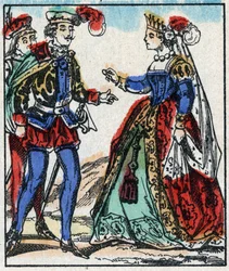 Illustration af fortællingen “The Adventures of Grand Flandrin”” Træstik fra Imaging Pellerin - Epinal, sd. Slutningen af det 19. århundrede.