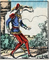 Illustration af fortællingen “The Adventures of Grand Flandrin”” Træstik fra Imaging Pellerin - Epinal, sd. Slutningen af det 19. århundrede.