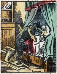 Illustration af fortællingen "Den Lille Rødhætte"" af Charles Perrault. Træstik fra Imaging Pellerin - Epinal, sd. Slutningen af det 19. århundrede.