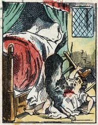 Illustration af fortællingen "Den Lille Rødhætte"" af Charles Perrault. Træstik fra Imaging Pellerin - Epinal, sd. Slutningen af det 19. århundrede.