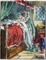 Illustration af fortællingen "Den Lille Rødhætte"" af Charles Perrault. Træstik fra Imaging Pellerin - Epinal, sd. Slutningen af det 19. århundrede.