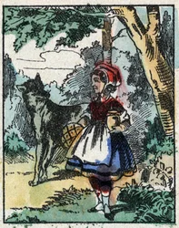 Illustration af fortællingen "Den Lille Rødhætte"" af Charles Perrault. Træstik fra Imaging Pellerin - Epinal, sd. Slutningen af det 19. århundrede.