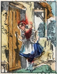 Illustration af fortællingen "Den Lille Rødhætte"" af Charles Perrault. Træstik fra Imaging Pellerin - Epinal, sd. Slutningen af det 19. århundrede.