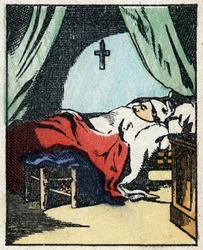Illustration af fortællingen "" Veridique History of Jeannot Serinet "" Trægravering af billedsprog Pellerin - Epinal, sd. Slutningen af det 19. århundrede.