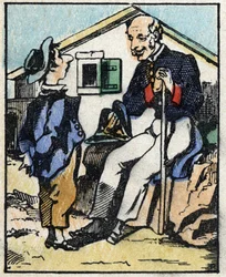 Illustration af fortællingen "" Veridique History of Jeannot Serinet "" Trægravering af billedsprog Pellerin - Epinal, sd. Slutningen af det 19. århundrede.