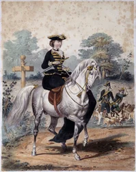 Imperatrice Eugenia i jagtdragt. Anonym gravering, sd. v. 1860