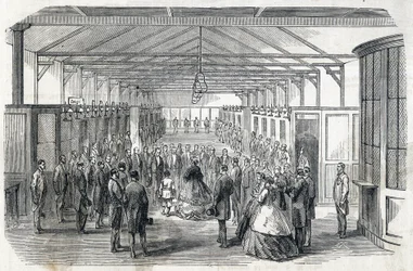 Imponer Eugenie og Imperial Prince besøger Bank of France, 23. juni 1866 - - gravering i Le MONDE Illustrous DU 07/07/1866