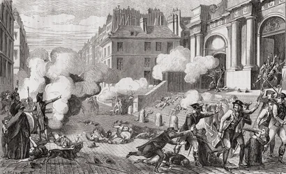 Oprøret den 13. Vendemiaire-dag, år IV, 5. oktober 1795, fra "Histoire de la Revolution Francaise" af Louis Blanc (1811-82)