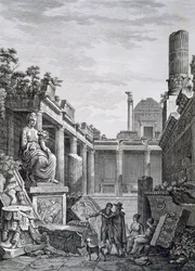 Interiør af de romerske bade, Nimes, fra Antiquities of France: Vol I, Monuments of Nimes