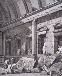 Interiør af Dianatemplet, Nimes, fra Antiquities of France: Vol I, Nimes-monumenter
