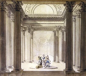Interiør af dydens tempel, ca. 1770 (pen og blæk med akvarel på papir)