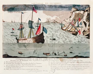 Opfindelse af Sieur Freminet af et system til genbrug af luft og tillader dykkere at trække vejret under vandet, 1784