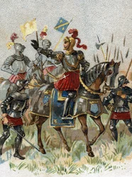 Italienske krige: Ludvig XII (1462-1515), konge af Frankrig, i slaget ved Agnadel (Milano) i Italien den 14. maj 1509. Kromolitografi.