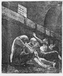 Jean Valjean i fængslet, Illustration fra Les Miserables, af Victor Hugo, 1865