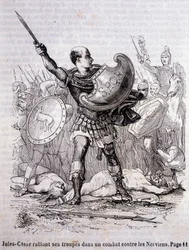 Julius Cæsar samler sine tropper i en kamp mod Nerviens - i "Histoire de France" af L.-P. Anquetil