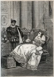 Kong Henrik II (1519-1559) og Diane de Poitiers (1499-1566) - Henrik II af Frankrig og Diane de Poitiers - gravering fra "" Histoire de France" af Jules Michelet - 1876-1877 -