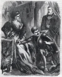 Kong Filip II (1527-1598) overrasker sin søn, prins Don Carlos (1545-1568), der forsøger at krænke sin svigermor (stedmor), dronning Elisabeth (1545-1568) (Elisabeth af Frankrig eller Isabelle af Valois) , 17. januar