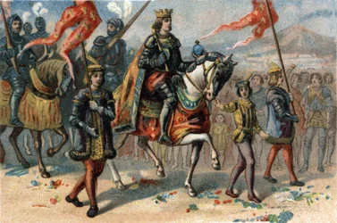 Konge af Frankrig Charles VIII (1470-1498) gik ind i Napoli, Italien, 22. februar