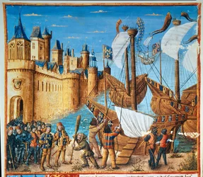 Konge af Frankrig Ludvig IX (Saint Louis) (1214-1270) påbegynder det syvende korstog (miniature