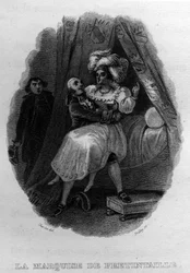 La marquise de pretintaille Chanson de Beranger i ""Oeuvres completes"" (1834) af Pierre Jean de Beranger (1780-1857), fransk digter og sangskriver.