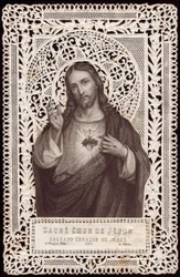 Kniplingskort med Jesu Hellige Hjerte, 19. århundrede