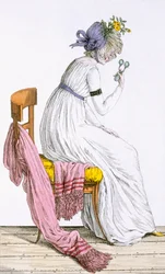 Dame iført negligé, fra Costume Parisien, offentliggjort i Journal des Dames et des Modes, 1797