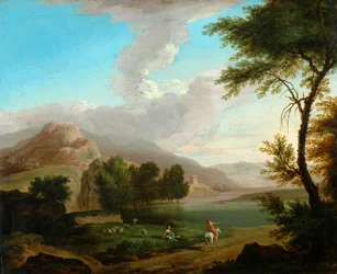 Landskab med Figurer ved en Sø