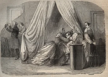 Sidste øjeblikke af Charles Lafarge (1811-1840), ægtemand til Marie Fortunee Capelle, Marie Lafarge (Madame) (1816-1852) fransk kriminel - Indgravering i "Causes celebres de tous les peuples" af Armand Fouquier (1817-18?) 1858 -1867 - privat samling