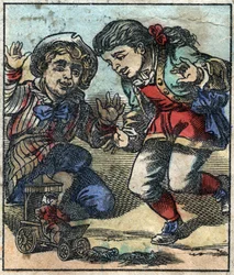 Lemuel Gulliver bruges som legetøj af de gigantiske børn i Brobdingnag. Illustration til "" Gulliver