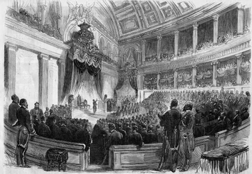 Leopold II (1835-1909), konge af belgierne, aflagde en ed over for statens store organer i 1865.